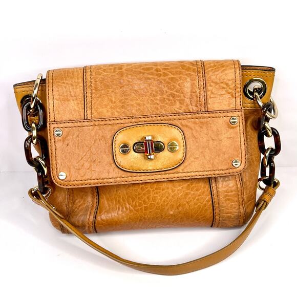 Milly NY Soft Brown Croco Pattern Leather Shoulder Bag Chain Strap Unique Clasp - Picture 1 of 16